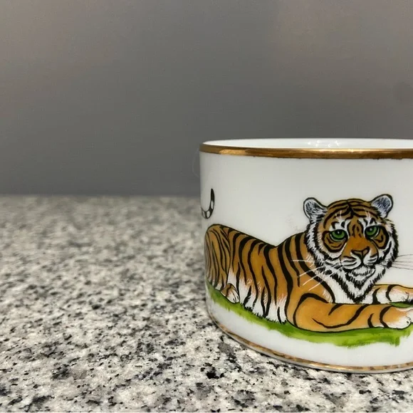 Vtg Lynn Chase TIGER RAJ Coffee Cup Demitasse Signed 1991 24K Gold Replacement - Picture 8 of 15